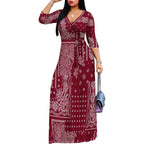 Robe longue femme grande taille imprimée manches 3/4 avec ceinture