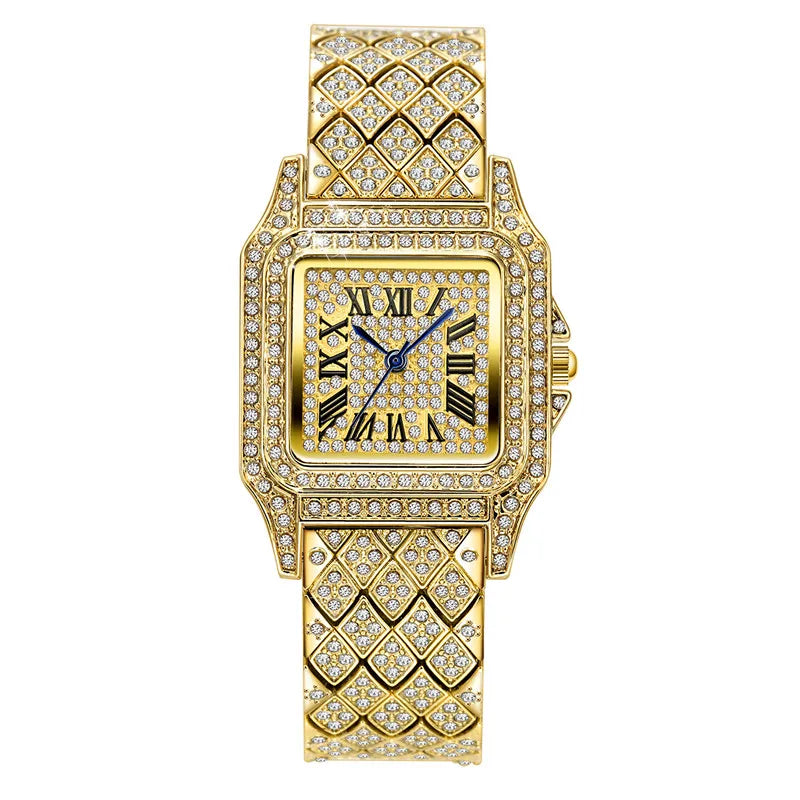 Reloj Lujo Dorado con Diamantes Hip Hop para Mujer