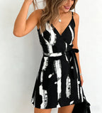 Robe mini d'été à bretelles, décolleté en V, ceinture confortable