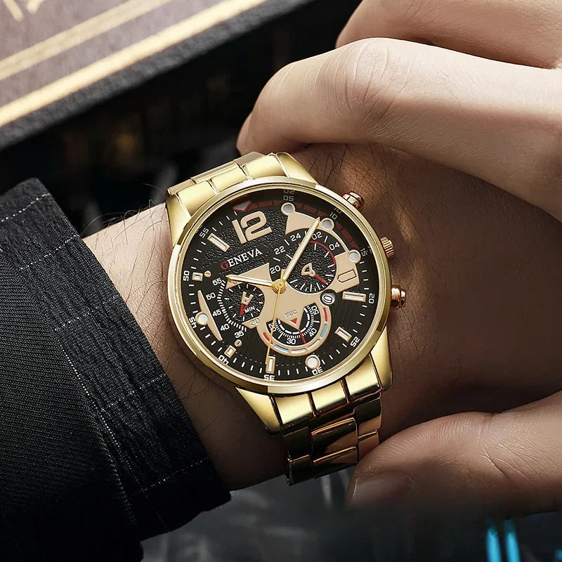 Men's Luxury Stainless Steel Quartz Watch with Calendar