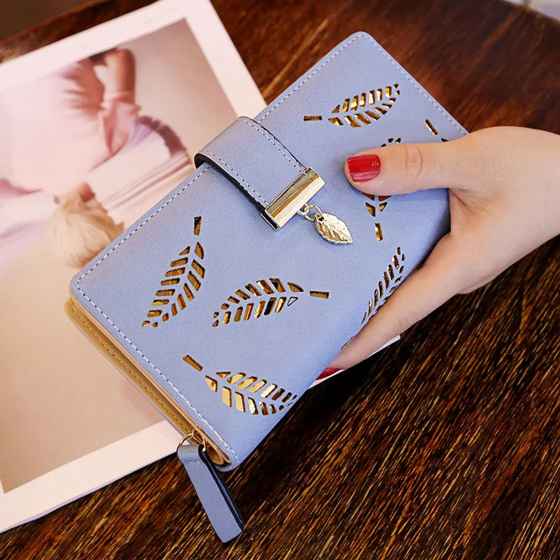 Cartera Larga Para Mujer Cuero PU Diseño de Hojas