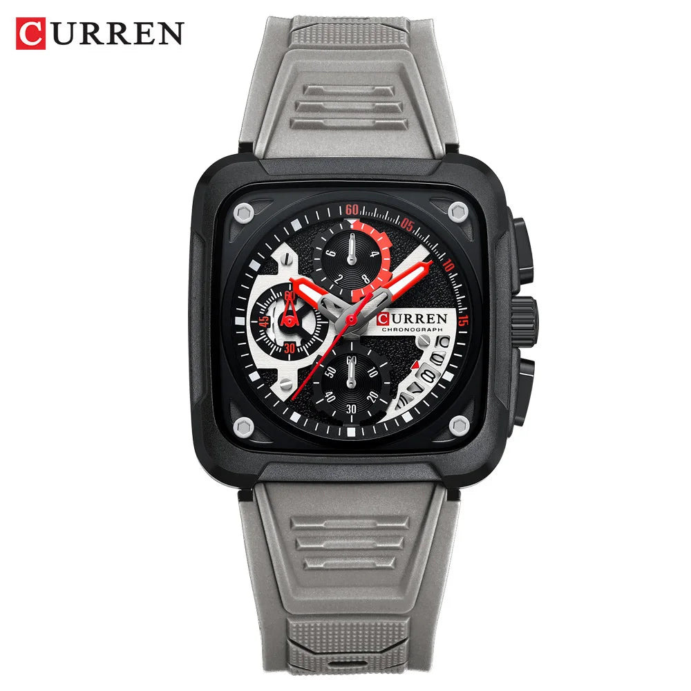 Reloj de Cuarzo CURREN 8461 Cuadrado Para Hombre con Cronógrafo, Correa de silicona