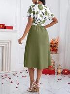 Robe Midi Florale Col V Ceinture Nouée /Décontracté /Mariage