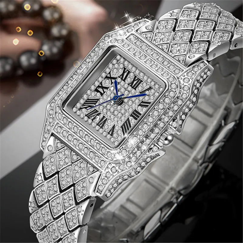 Reloj Lujo Dorado con Diamantes Hip Hop para Mujer