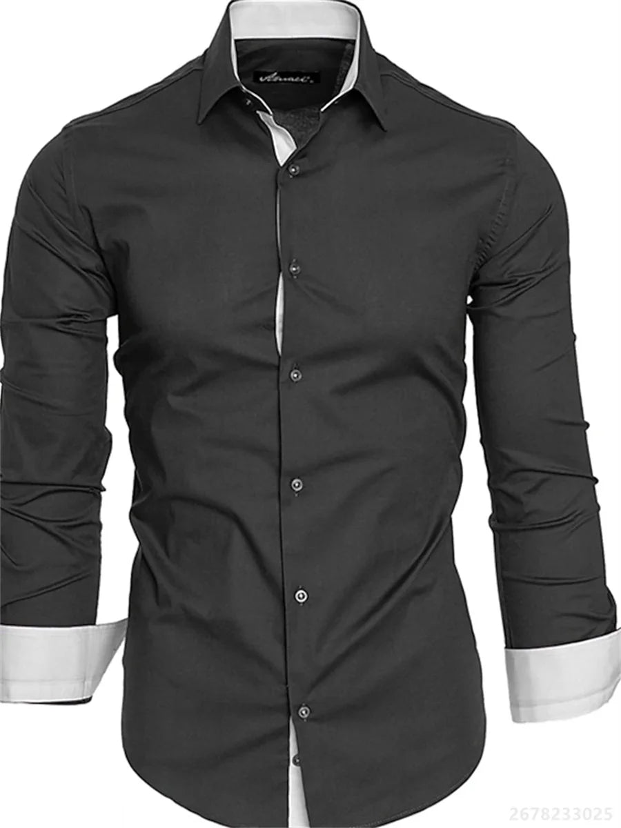 Camisa Slim Fit Manga Larga para Hombre Oficina /Negocios