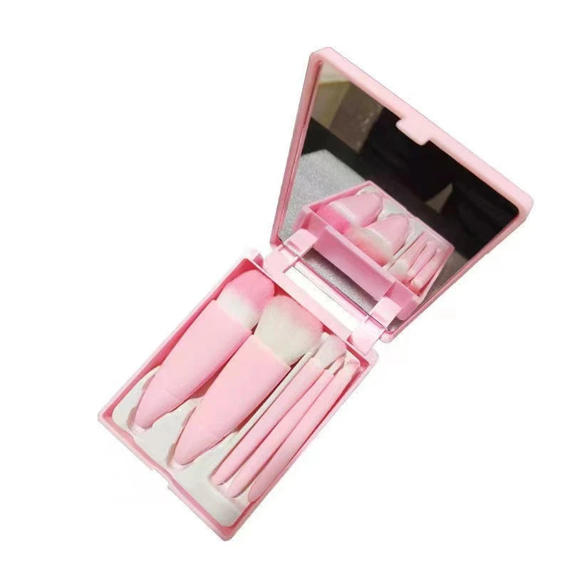 Set de 5 Brochas de Maquillaje de Viaje con Estuche y Espejo