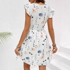 Robe courte en dentelle élégante sans manches à fleurs pour femme