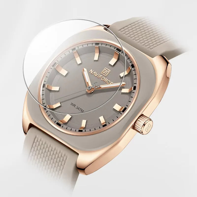 Reloj de Cuarzo NAVIFORCE NF5061 Para Mujer con Esfera Poligonal, Correa de Silicona