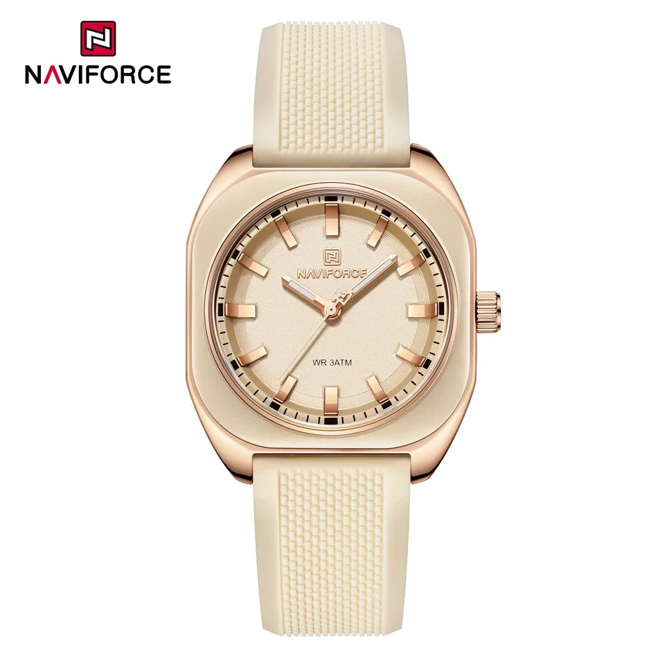 Reloj de Cuarzo NAVIFORCE NF5061 Para Mujer con Esfera Poligonal, Correa de Silicona