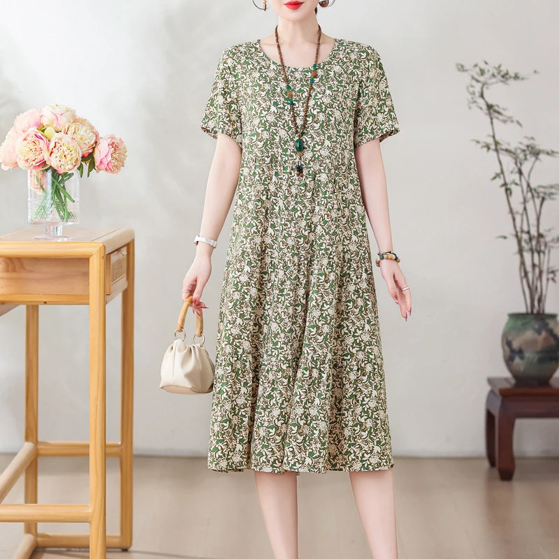 Casual Short Sleeve Crew Neck Loose Dress