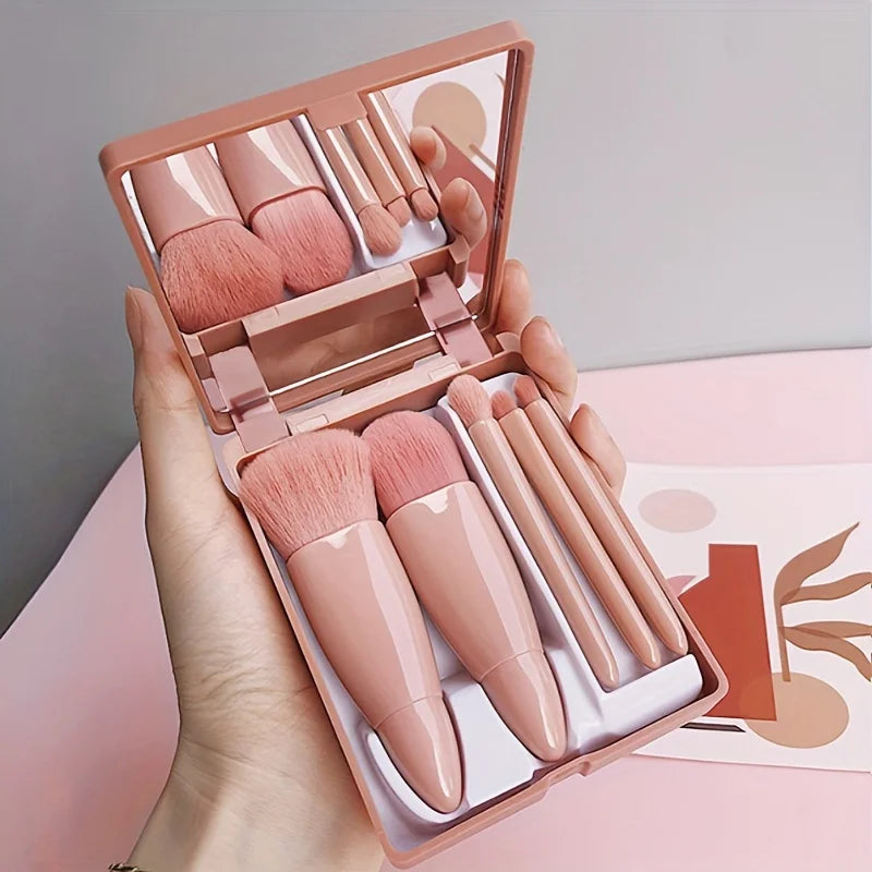 Portable Makeup Brush Set With Mirror