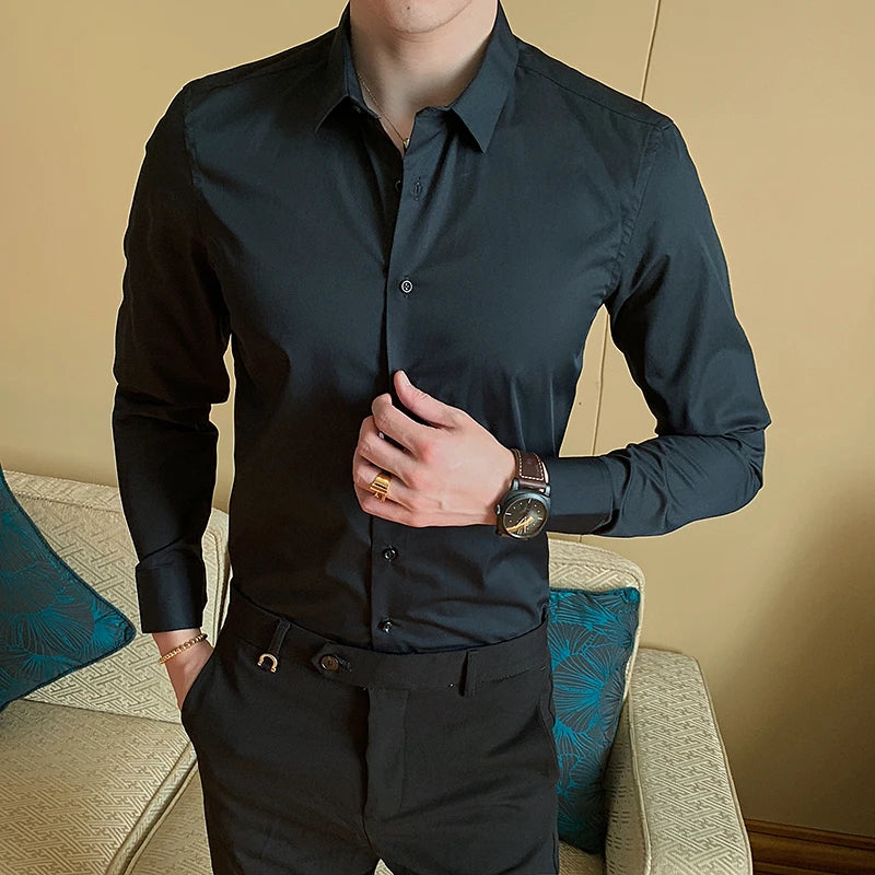 Camisa de Manga Larga Hombre Slim Fit Algodón Casual /Oficina