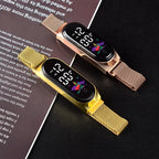 Montre LED Femme Métal Bracelet Magnétique
