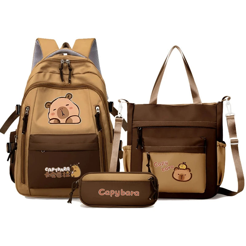 Mochila Escolar Kawaii Capybara – Set 3 Piezas para Niñas