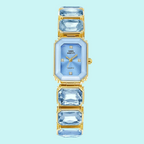 Montre-bracelet carrée dorée avec diamants pour femme