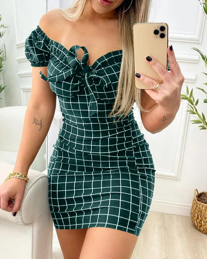 Sexy Fitted Plaid Wrap Mini Dress
