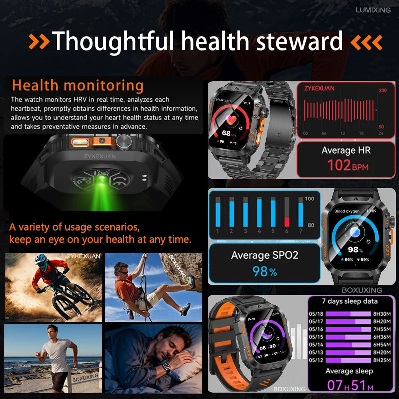 Nouvelle BOXUXING 2026 - Montre Connectée Militaire Robuste pour Hommes Fitness