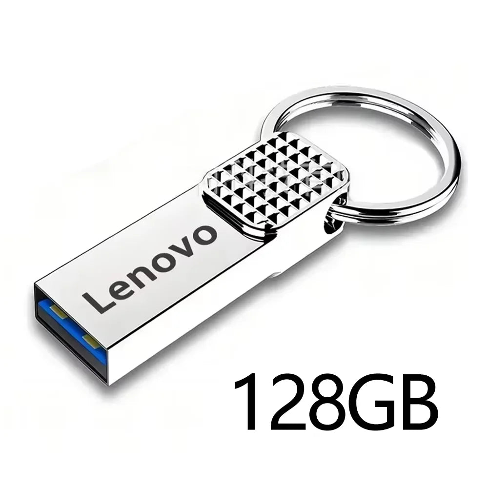 Clé USB Lenovo Mini Métallique de 32 Go, 64 Go et 128 Go, Argentée, avec porte-clés offert