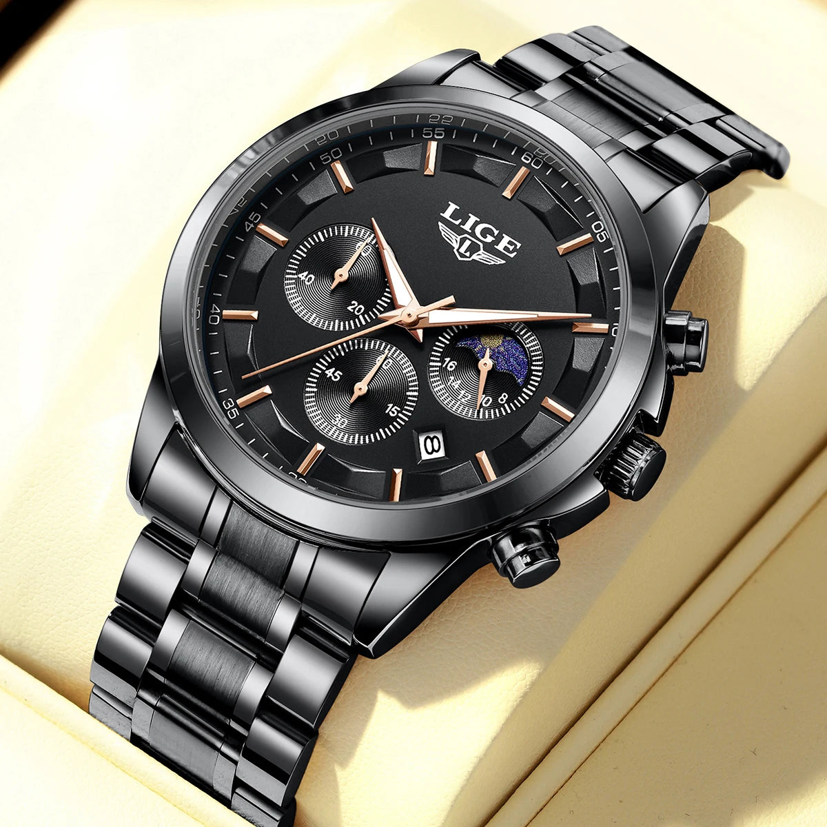 Reloj Hombre LIGE Negocios Cuarzo Cronógrafo Luminoso 3ATM + Caja Regalo