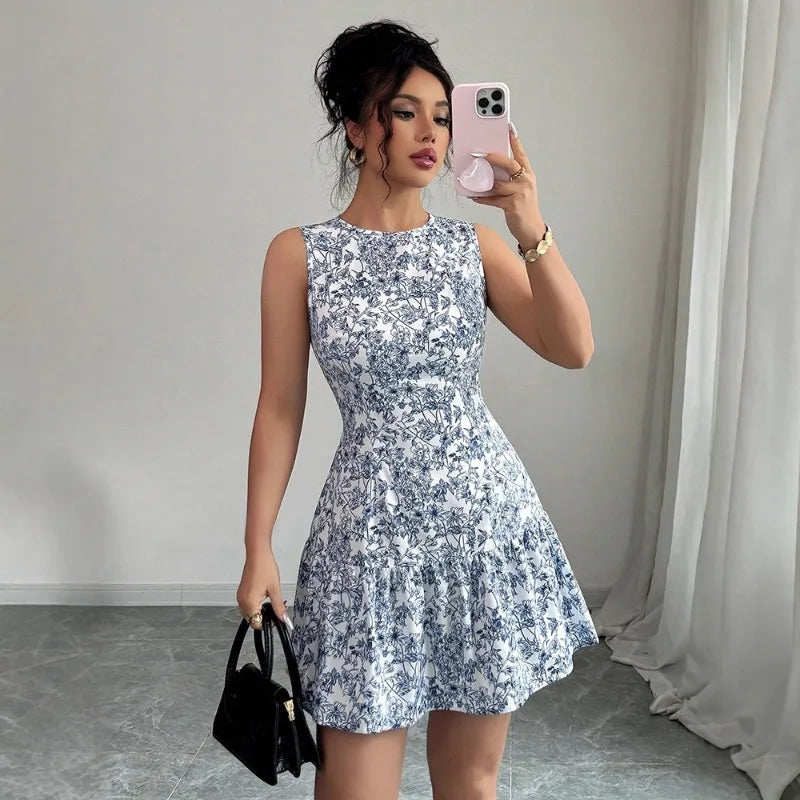 Casual Ruffle Floral Sleeveless A-Line Mini Dress