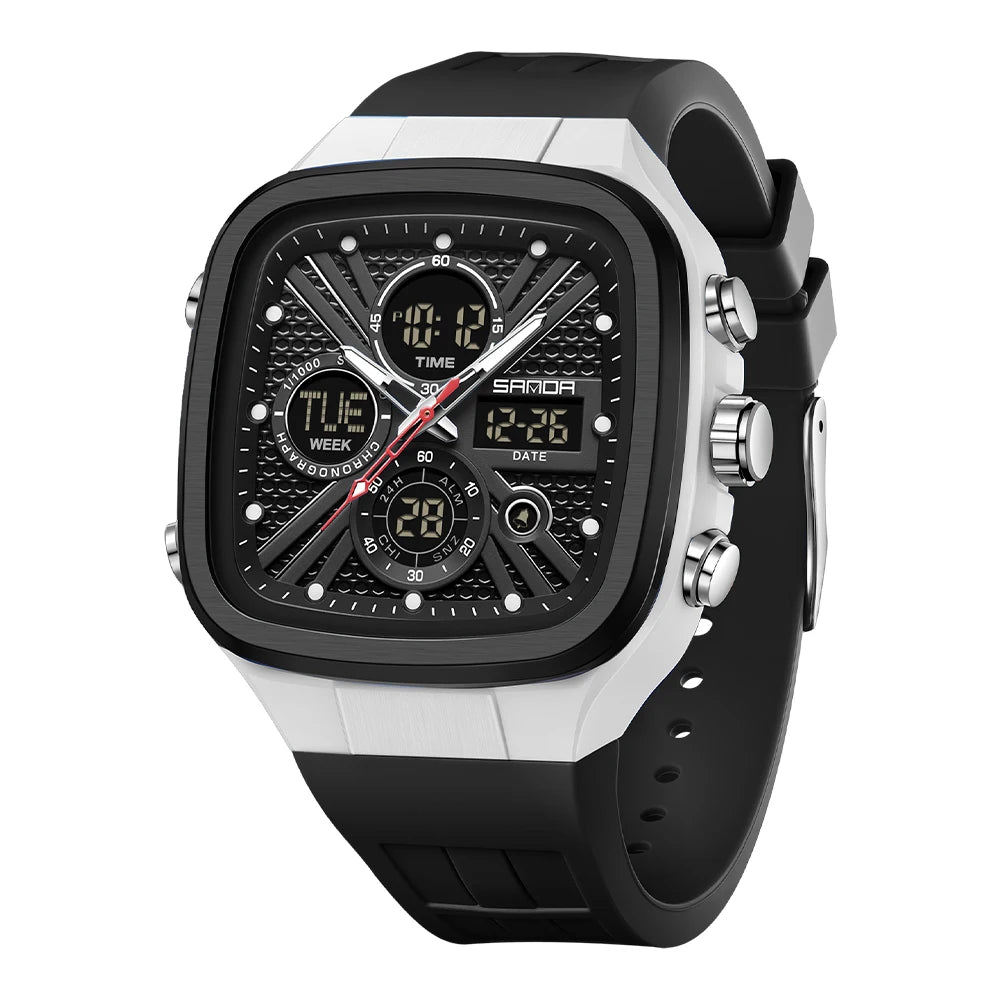 Reloj Deportivo SANDA 6387 Cuadrado Analógico Digital Para Hombre con Cronómetro