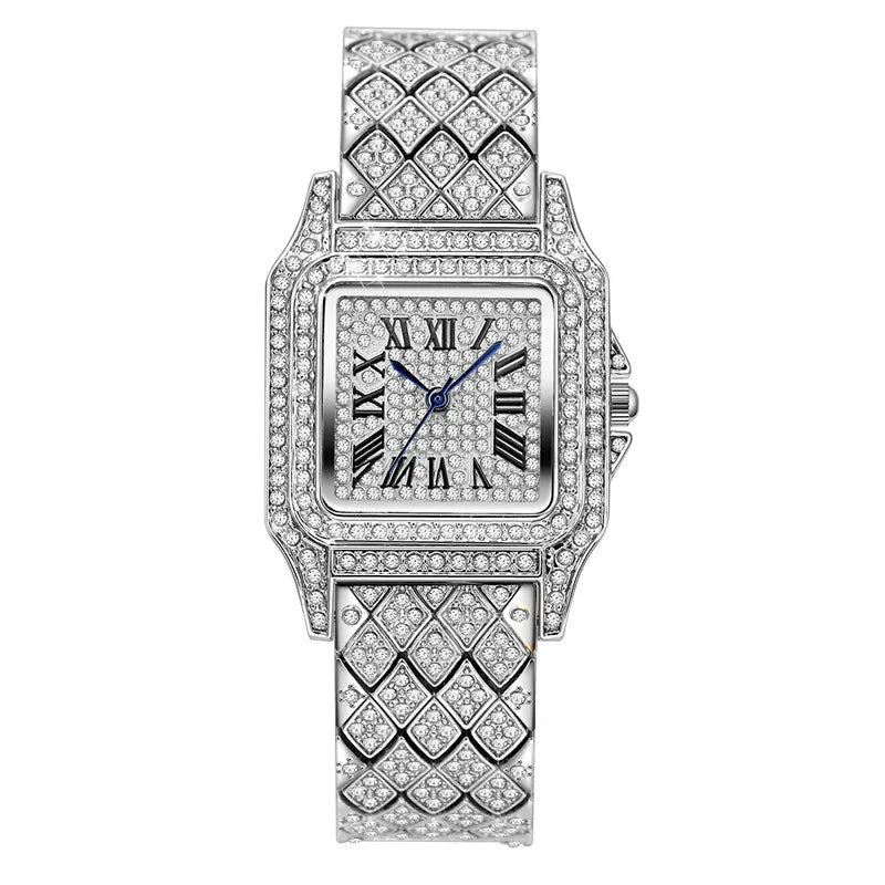Reloj Lujo Dorado con Diamantes Hip Hop para Mujer