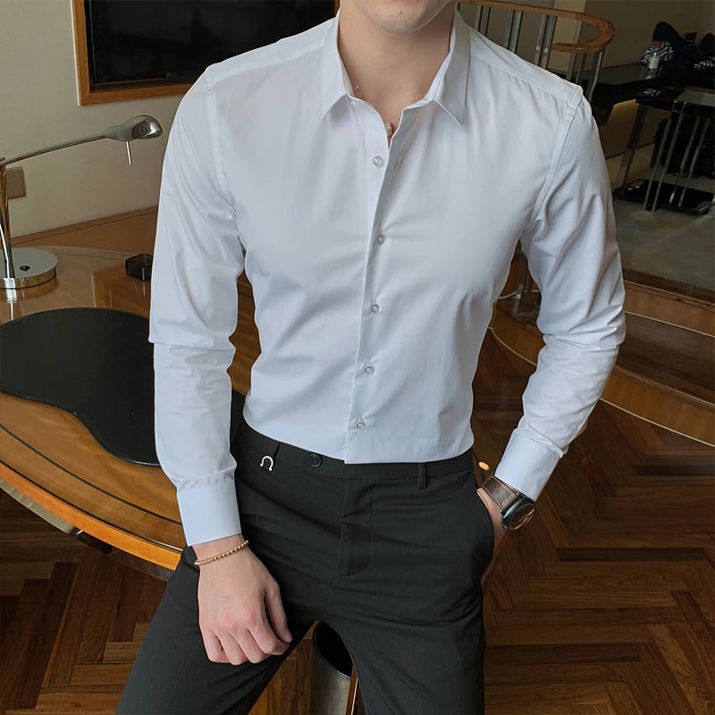 Camisa de Manga Larga Hombre Slim Fit Algodón Casual /Oficina