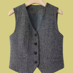 Gilet style britannique rétro pour femme / Coupe slim / Décontracté