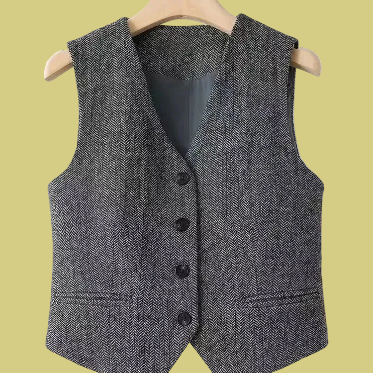 Gilet style britannique rétro pour femme / Coupe slim / Décontracté