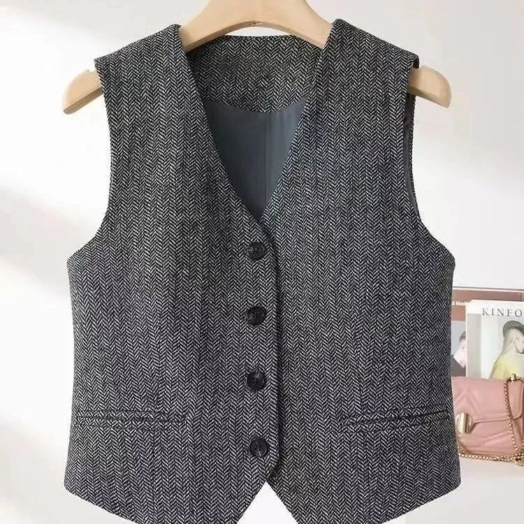 Chaleco Estilo Británico Retro para Mujer /Slim Fit /Casual