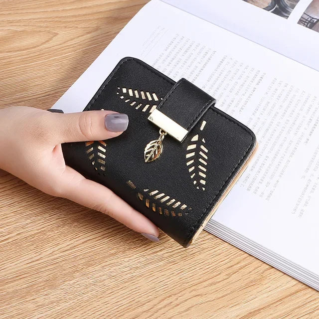 Cartera Larga Para Mujer Cuero PU Diseño de Hojas