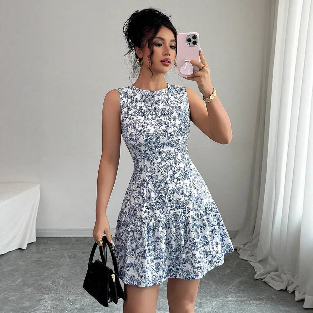 Casual Ruffle Floral Sleeveless A-Line Mini Dress