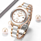 Montre-bracelet en or rose étanche pour femme