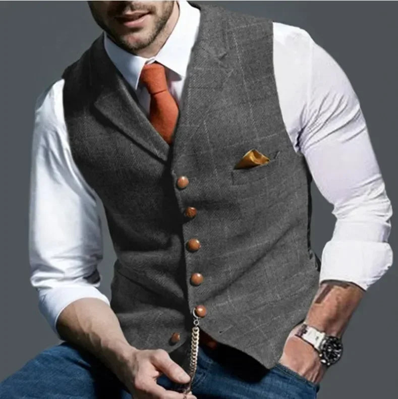 Chaleco Casual Clásico Hombre Tela Tweed Espiga Slim Fit