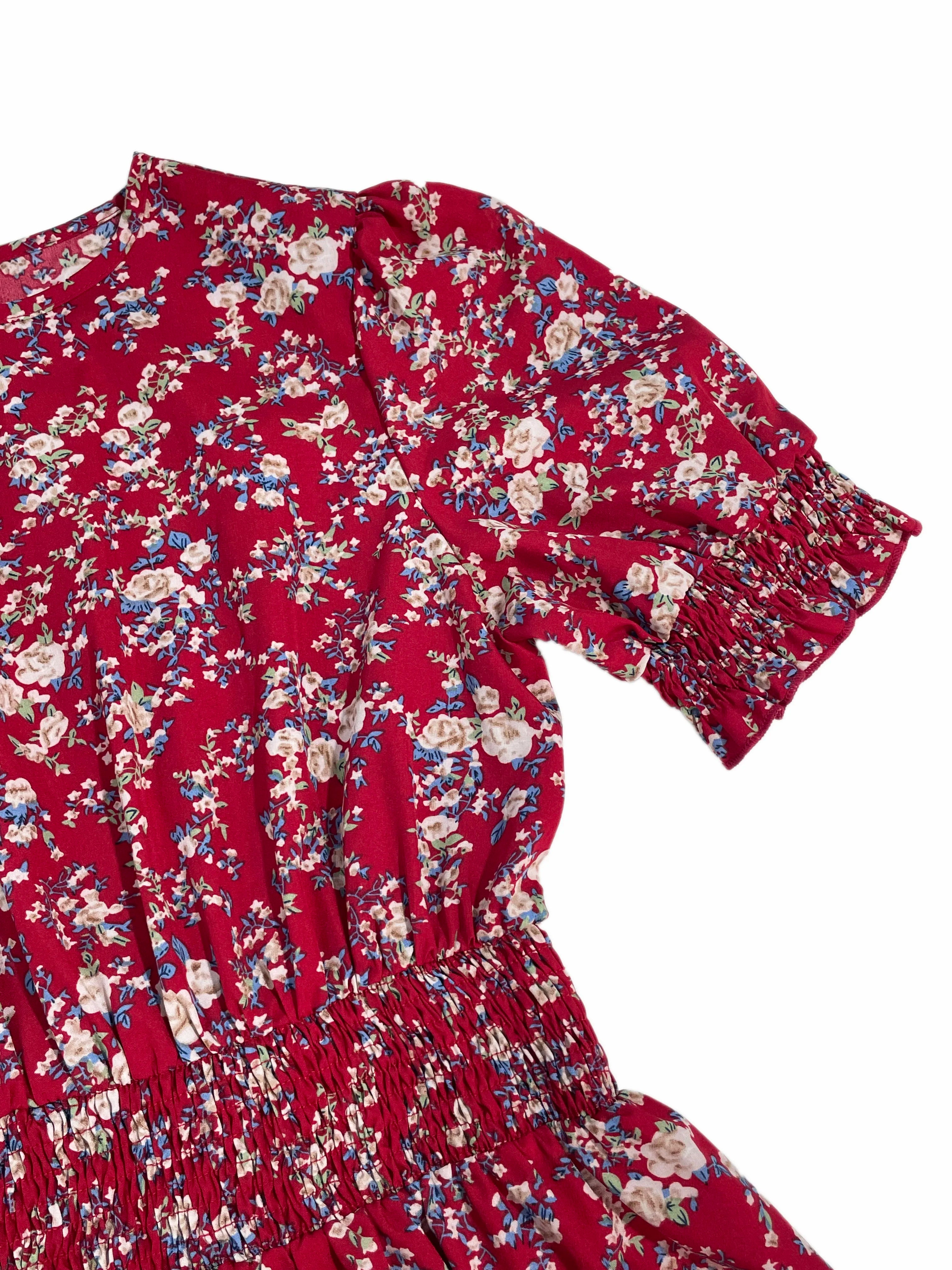 Boho Floral Puff Sleeve Round Neck Dress