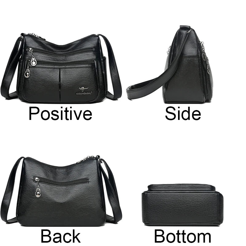 Bolso Cuero Suave Lujo Multipocket Cruzado Alta Calidad