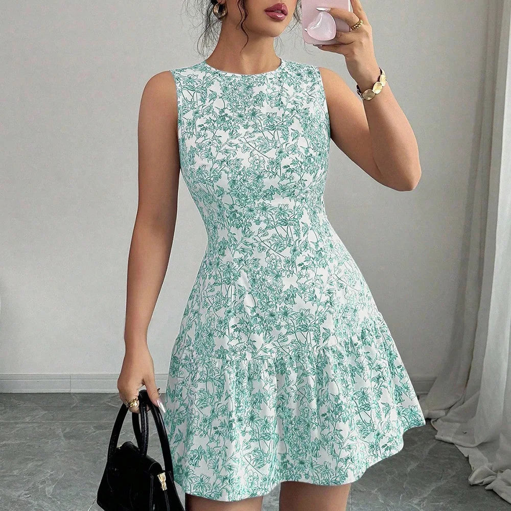 Casual Ruffle Floral Sleeveless A-Line Mini Dress