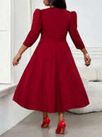 Robe Rouge Élégante Femme Grande Taille Manches 3/4