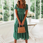 Robe longue vintage imprimé floral manches bouffantes