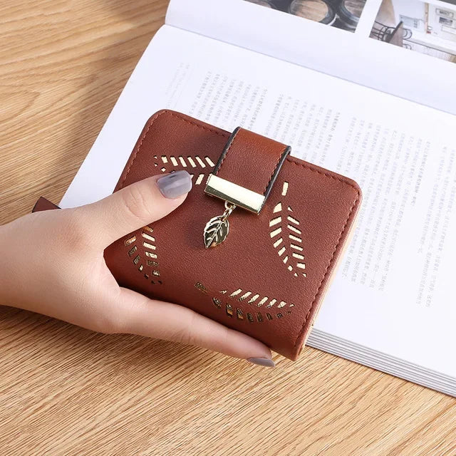 Cartera Larga Para Mujer Cuero PU Diseño de Hojas