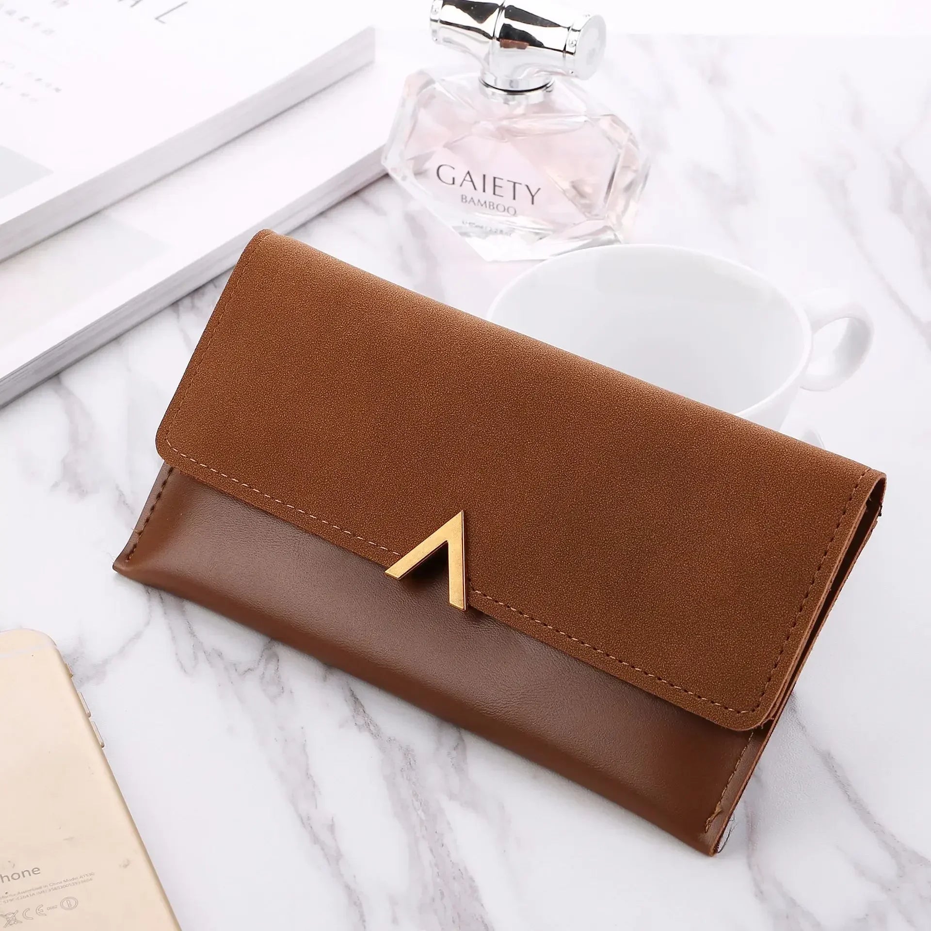 Cartera de Cuero PU Para Mujer con Broche y Monedero