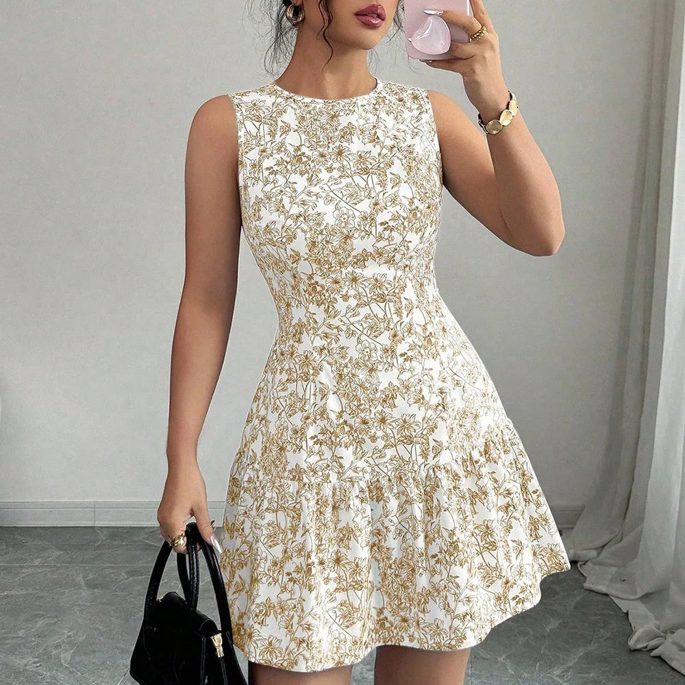 Casual Ruffle Floral Sleeveless A-Line Mini Dress