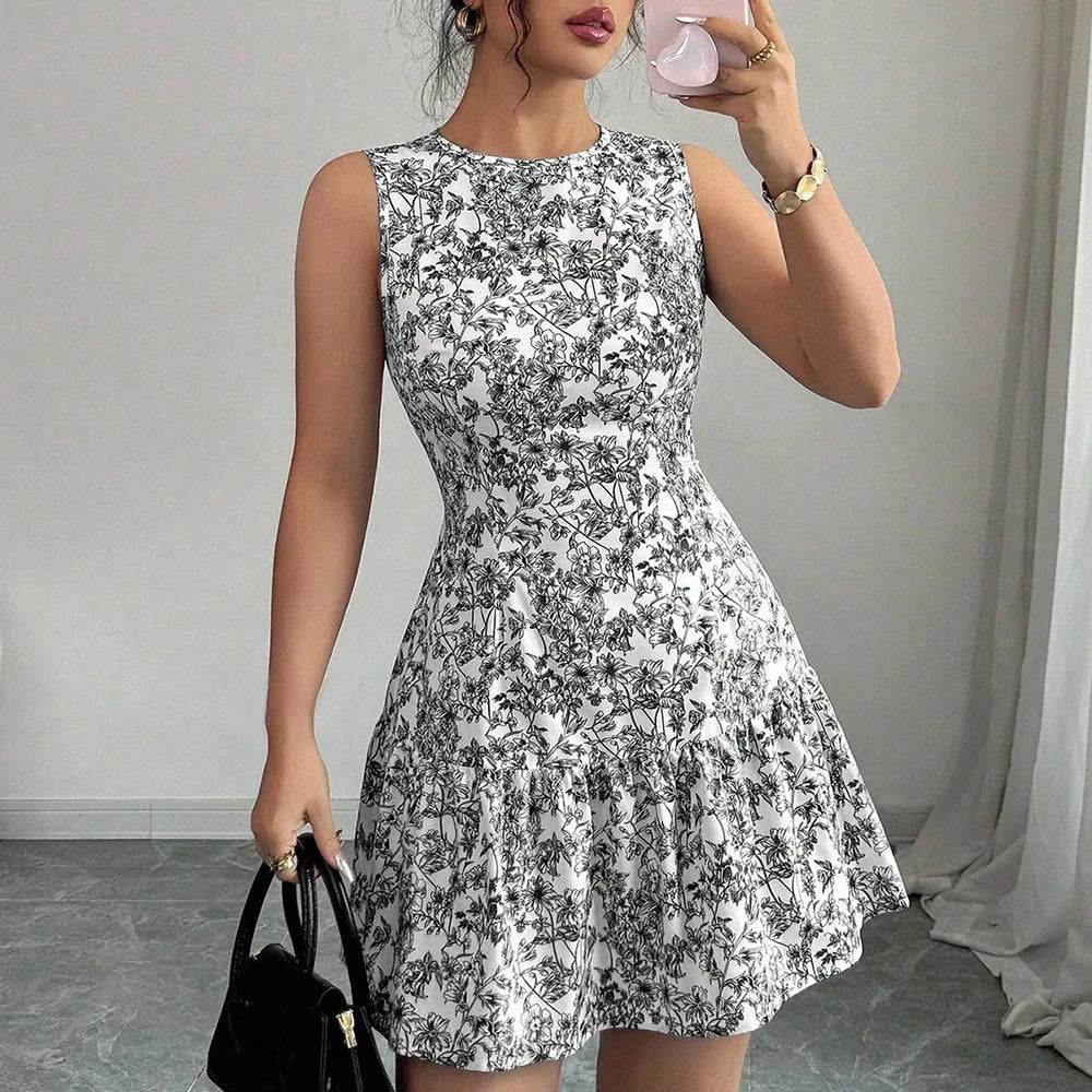 Casual Ruffle Floral Sleeveless A-Line Mini Dress