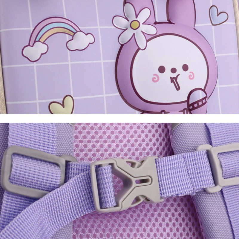 Mochila Ortopédica Infantil con Caparazón Rígido Diseño 3D de Conejo y Astronauta