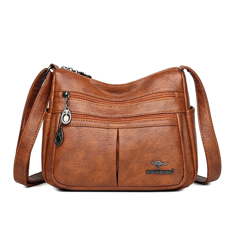 Bolso Cuero Suave Lujo Multipocket Cruzado Alta Calidad