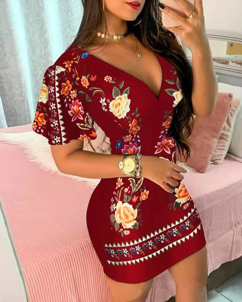 Women's Elegant Floral Bodycon Mini Dress