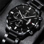 Montre à quartz noire en acier inoxydable de luxe avec calendrier