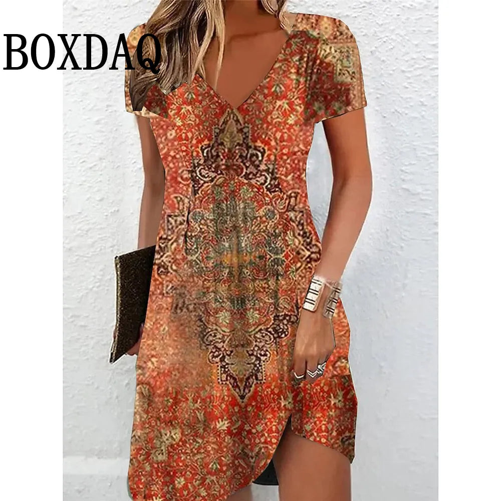 Women's Vintage V-Neck Casual Dress