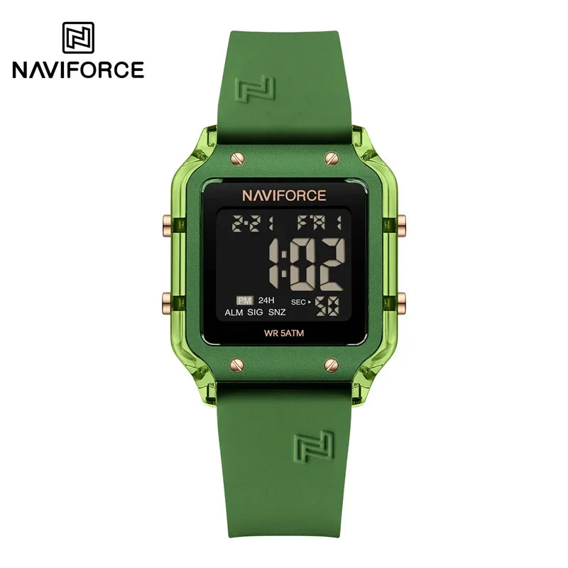 Reloj Digital Multifunción NAVIFORCE NF6105 Para Mujer con Correa de Silicona Resistente al Agua