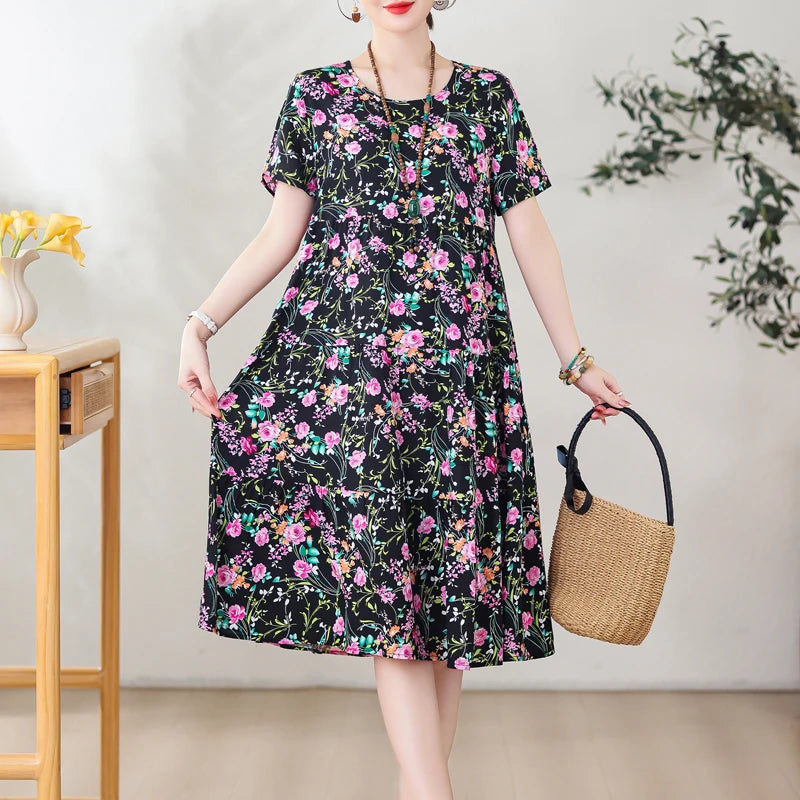 Casual Short Sleeve Crew Neck Loose Dress